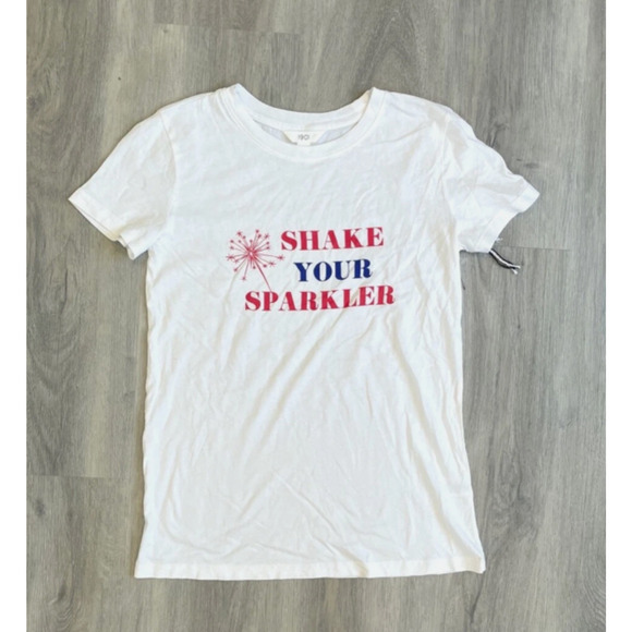 1901 Shake your Sparkler Women's White Graphic Tee XS 4th of July Indepence Day - Picture 1 of 1